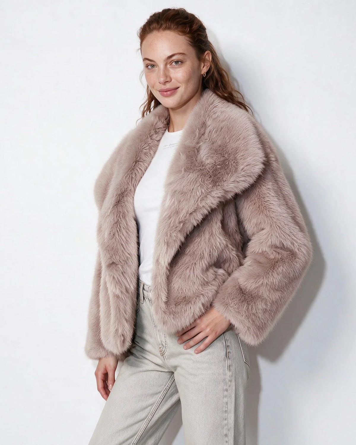 Faux Fur Shawl Collar Jacket with Dolman Sleeves 1