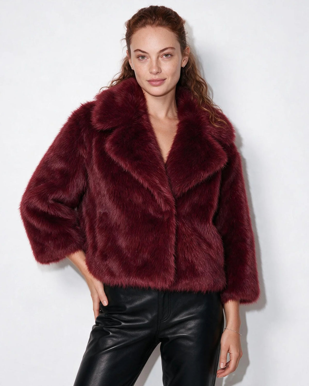 Faux Fur Shawl Collar Jacket with Dolman Sleeves 3
