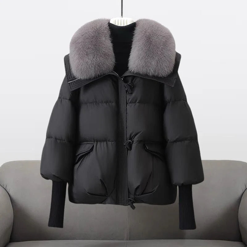 Glam Puffer Jacket Extended Length with Fur Collar 0