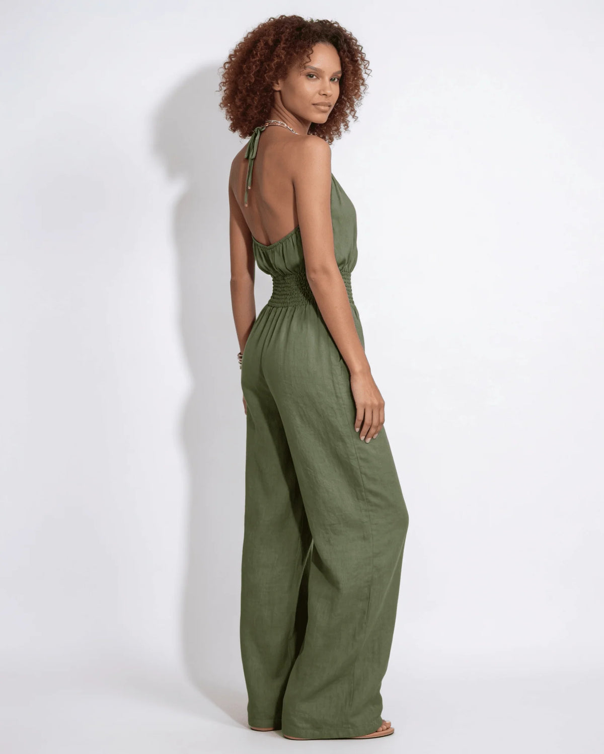 Halterneck Smocked-Waist Wide-Leg Jumpsuit 1