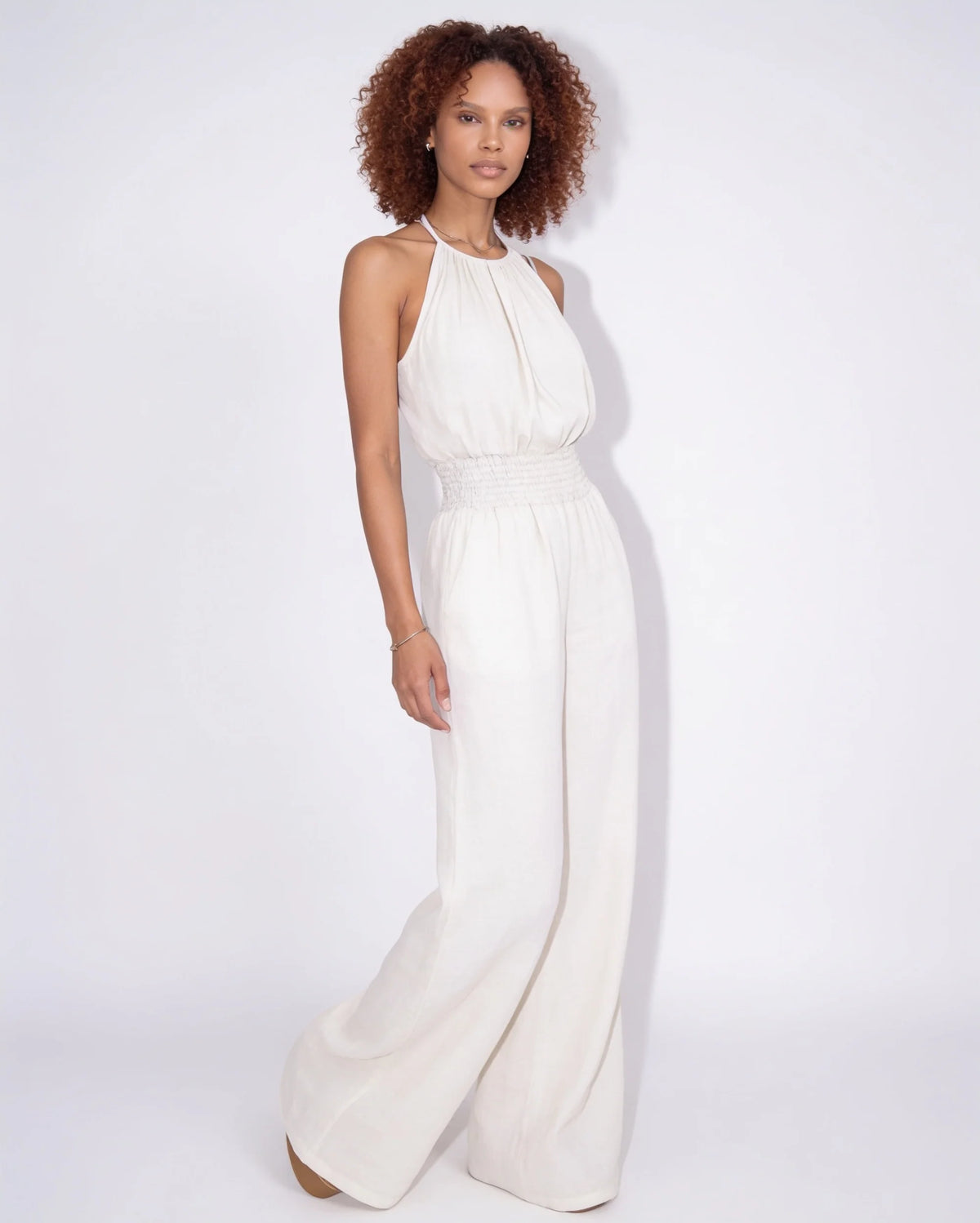 Halterneck Smocked-Waist Wide-Leg Jumpsuit 12