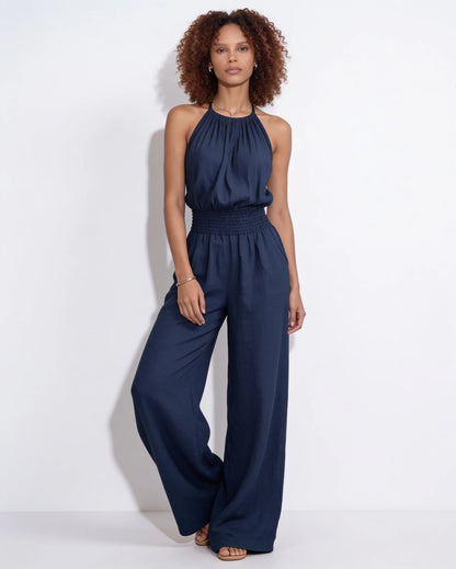 Halterneck Smocked-Waist Wide-Leg Jumpsuit 13