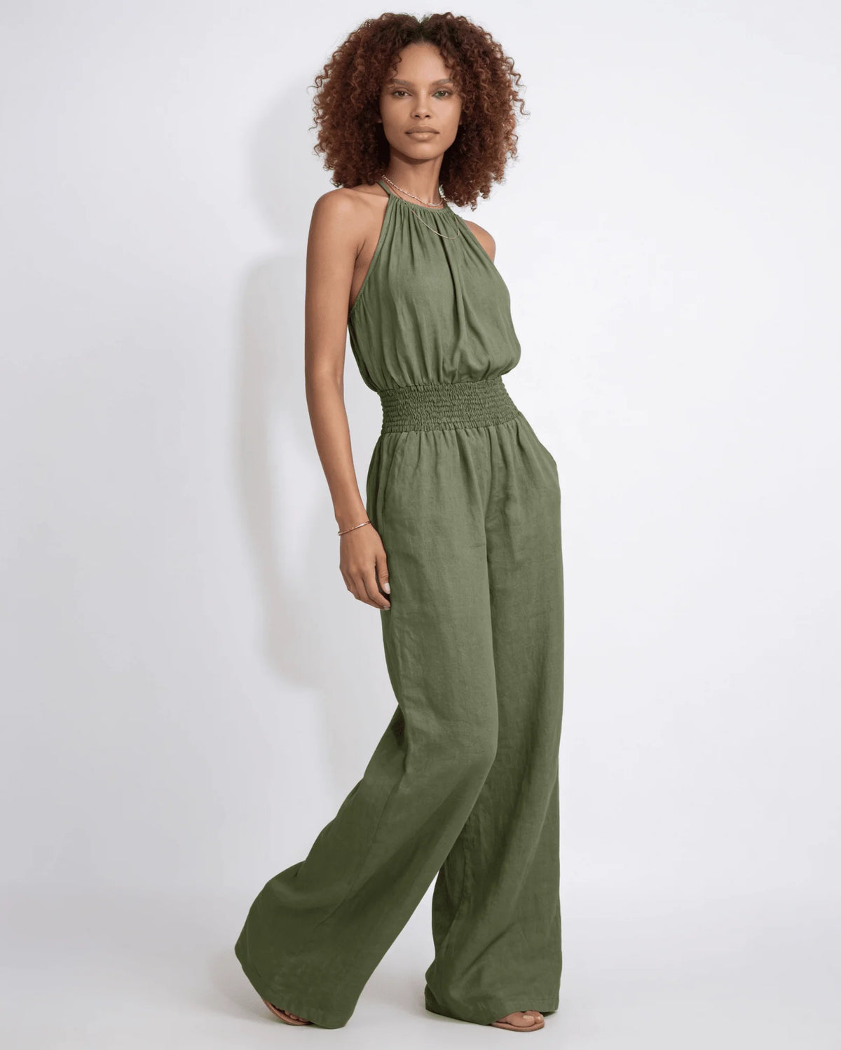 Halterneck Smocked-Waist Wide-Leg Jumpsuit 2