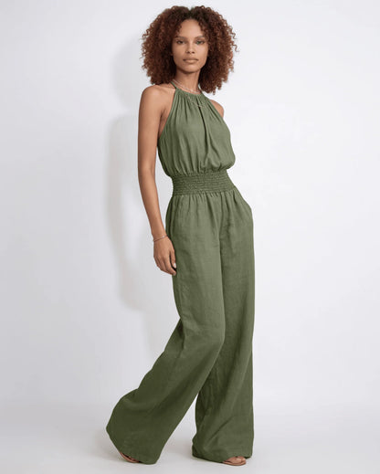 Halterneck Smocked-Waist Wide-Leg Jumpsuit 2