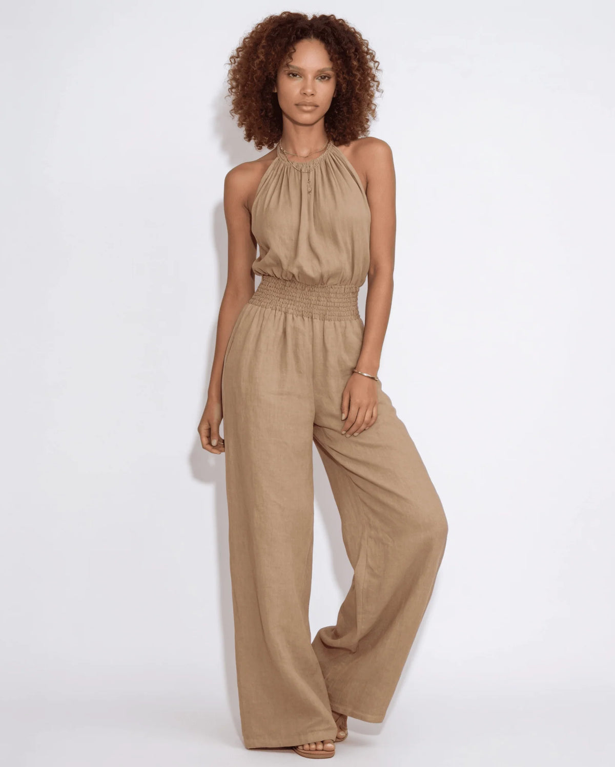 Halterneck Smocked-Waist Wide-Leg Jumpsuit 5