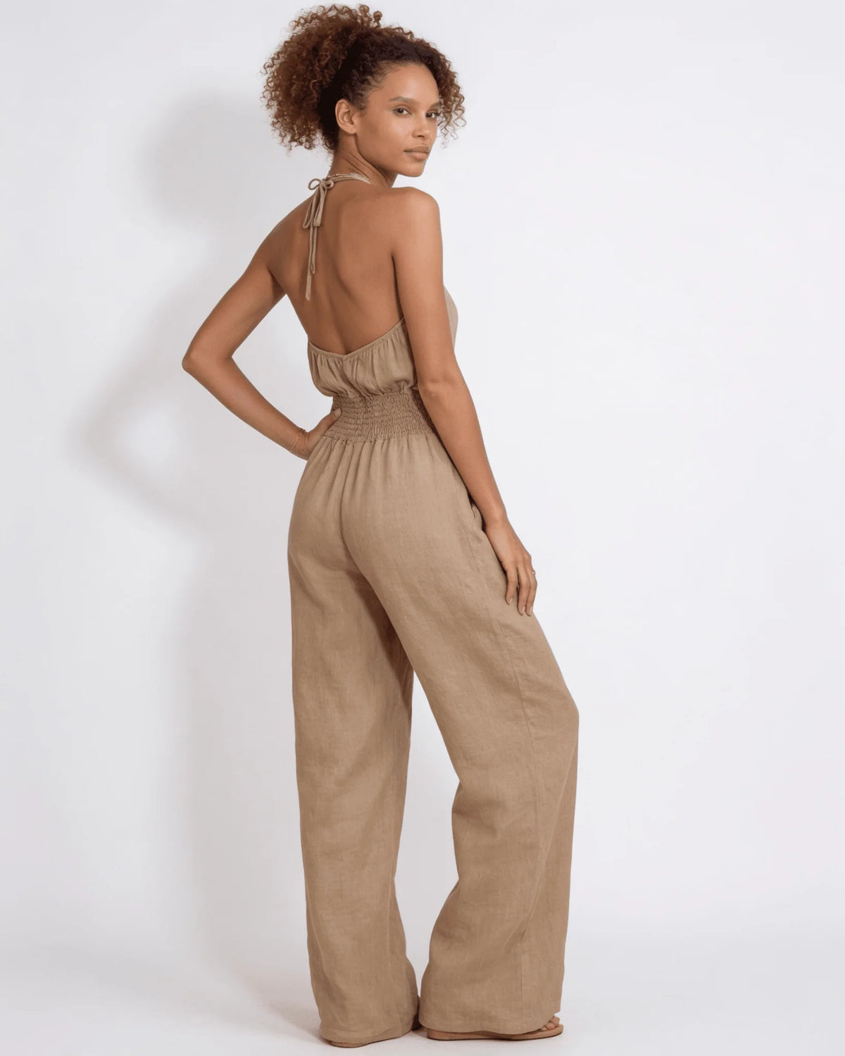 Halterneck Smocked-Waist Wide-Leg Jumpsuit 6