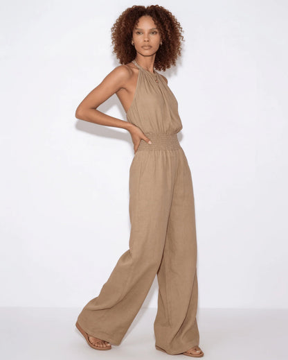 Halterneck Smocked-Waist Wide-Leg Jumpsuit 7