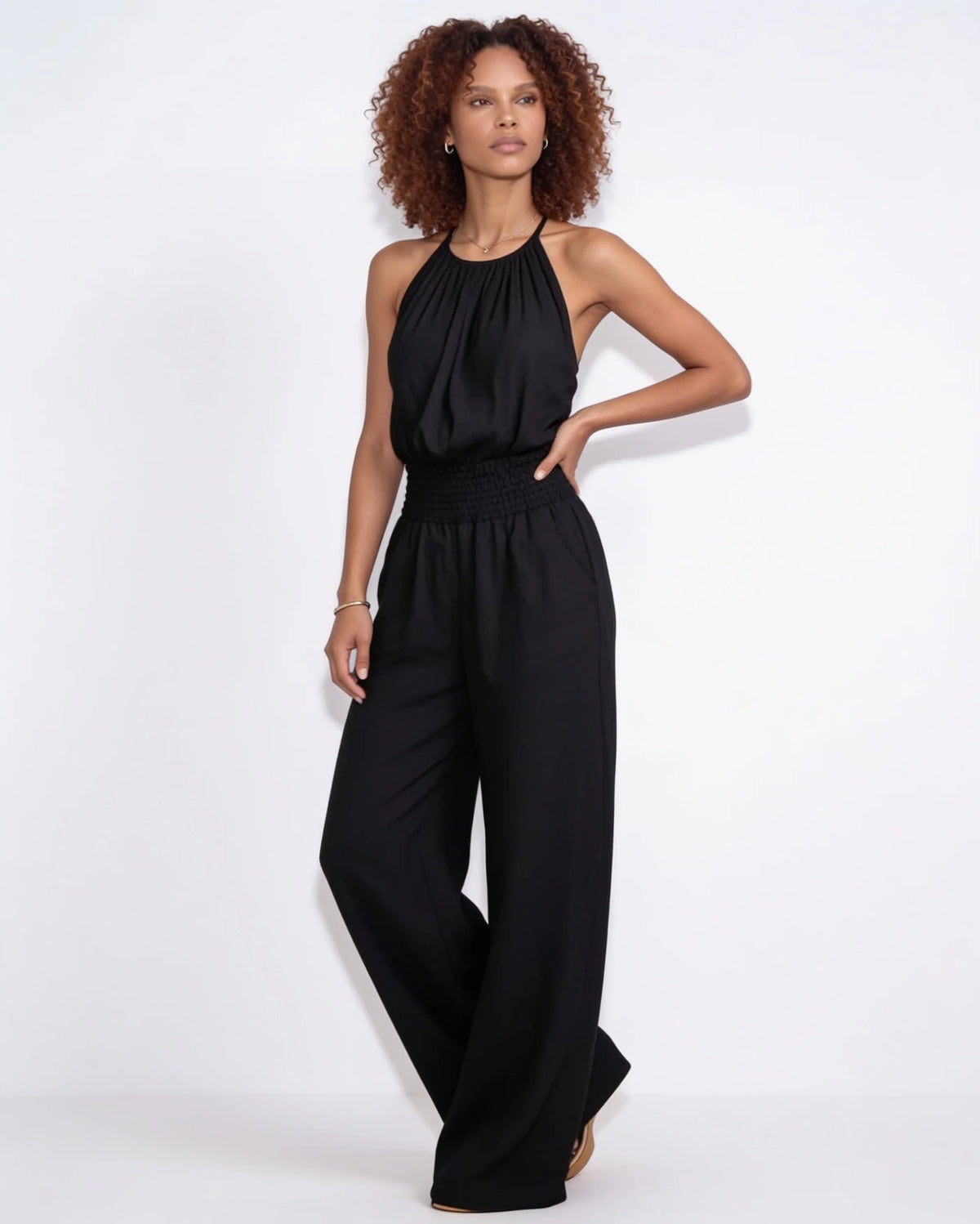 Halterneck Smocked-Waist Wide-Leg Jumpsuit 9