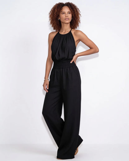 Halterneck Smocked-Waist Wide-Leg Jumpsuit 9