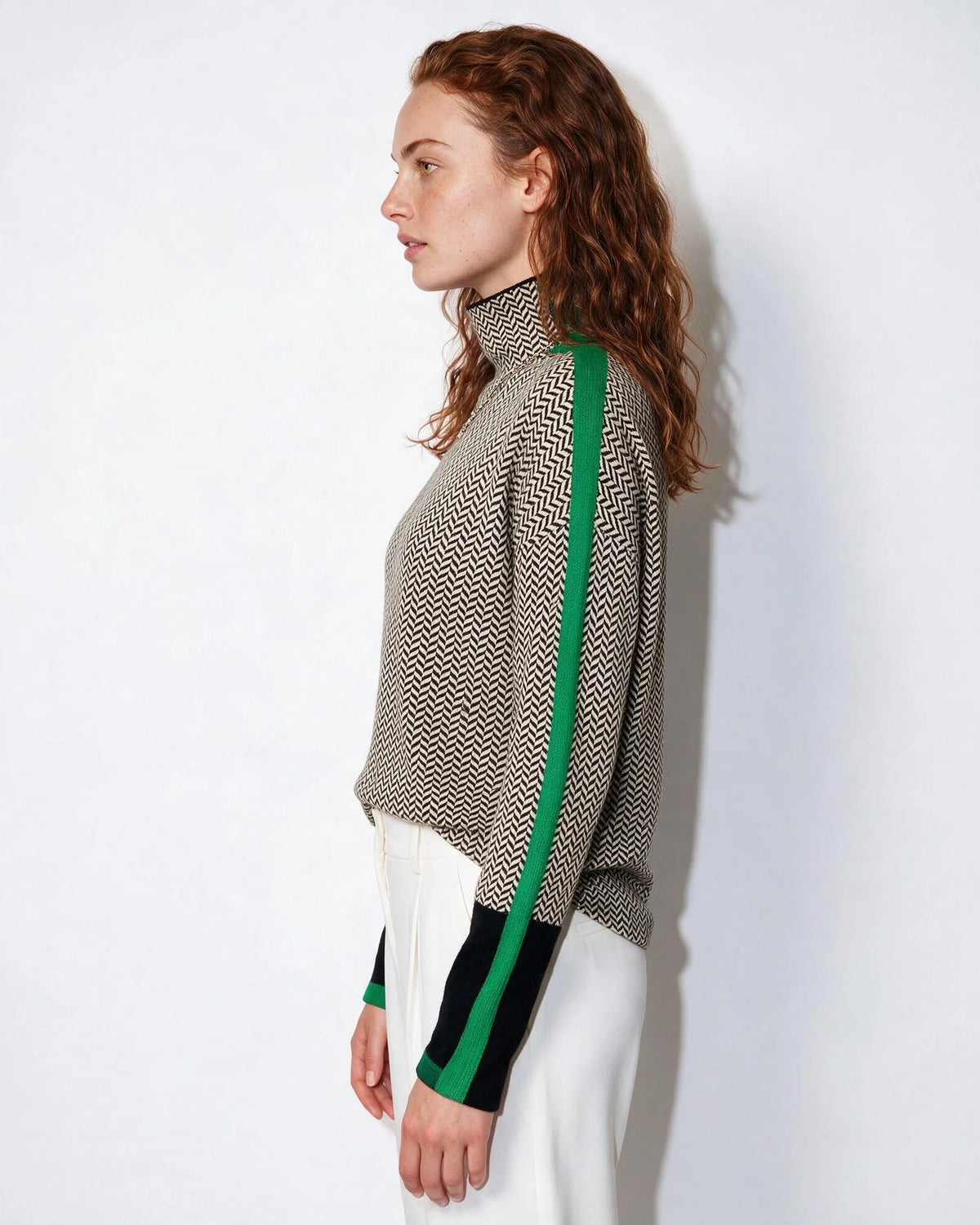 Herringbone Turtleneck Jumper | Longline Knit Sweater 1