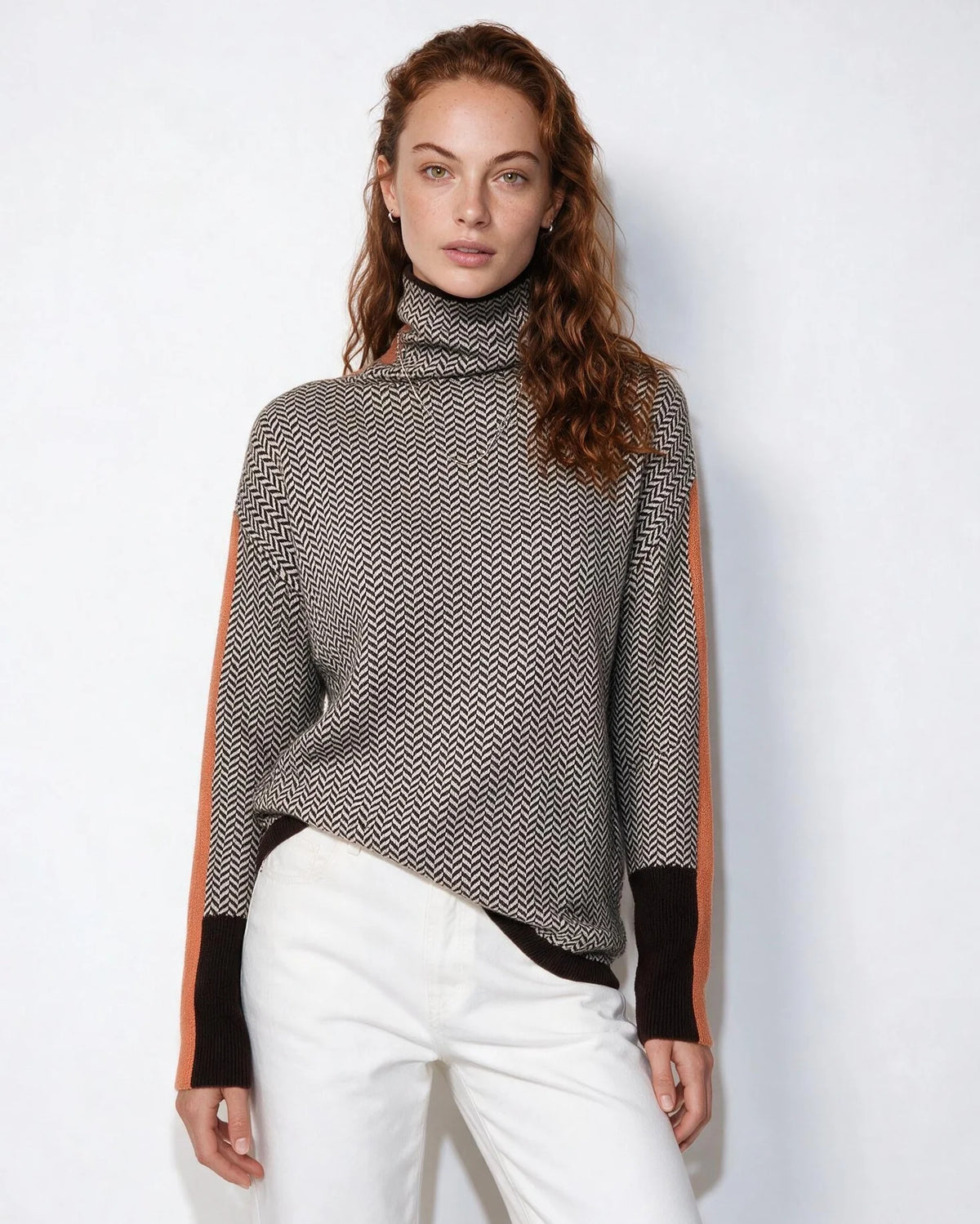 Herringbone Turtleneck Jumper | Longline Knit Sweater 3