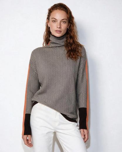 Herringbone Turtleneck Jumper | Longline Knit Sweater 3