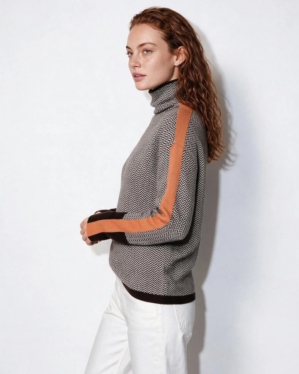 Herringbone Turtleneck Jumper | Longline Knit Sweater 4