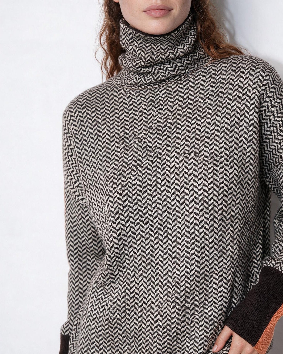 Herringbone Turtleneck Jumper | Longline Knit Sweater 5