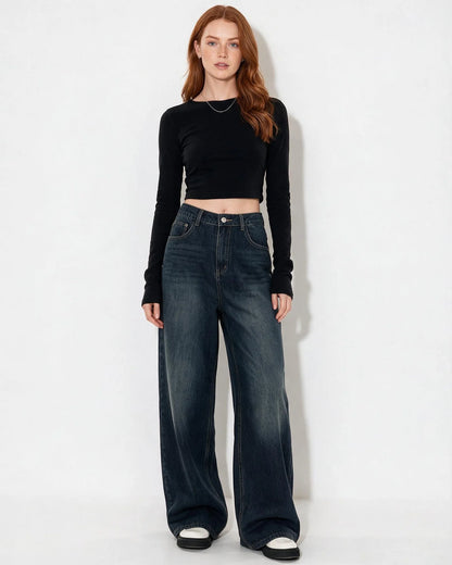 High-Rise Wide-Leg Jeans Blue Denim 3