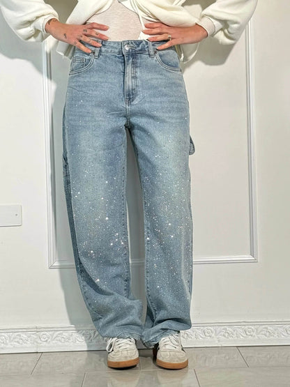 High-Waist Straight Leg Jeans with Crystal Details | Women's Jeans 8