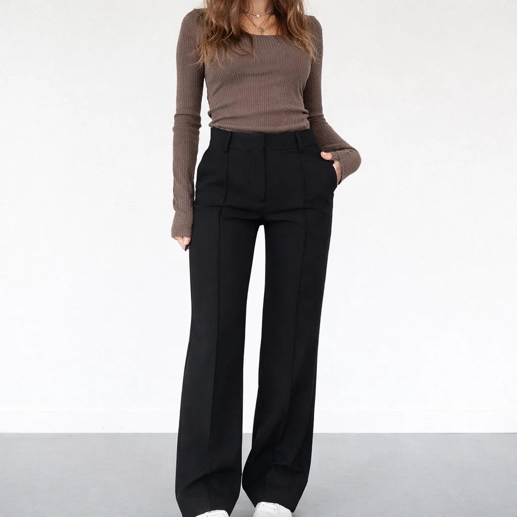 High-Waisted Black Trousers | Women's Straight-Leg Pants 0