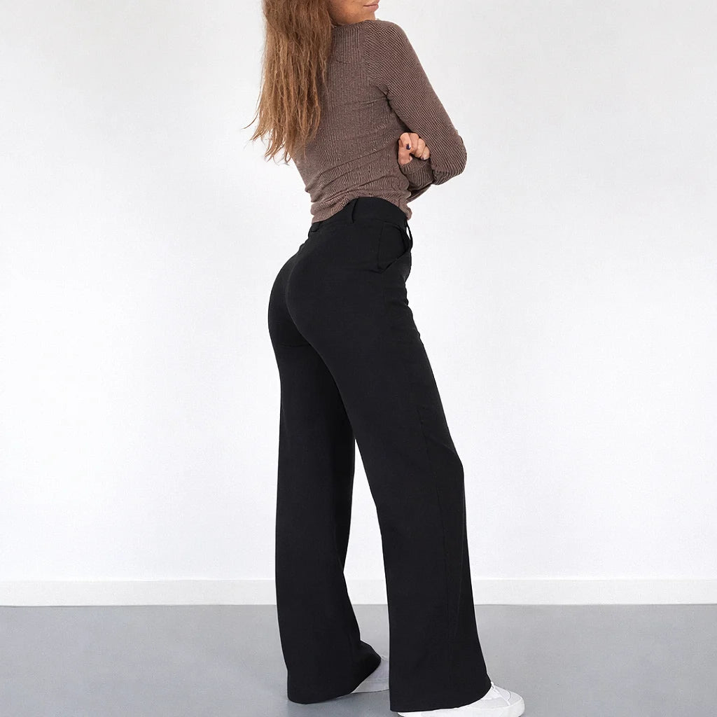 High-Waisted Black Trousers | Women's Straight-Leg Pants 6