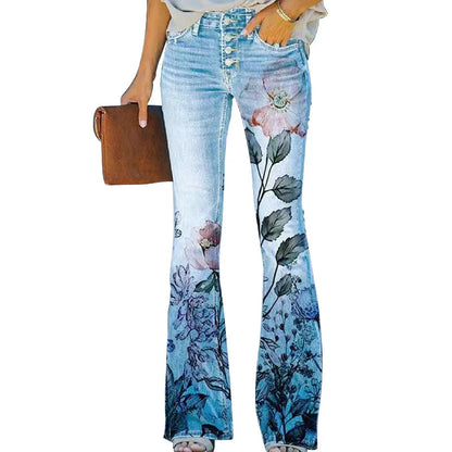 High Waist Floral Wide Leg Jeans | Women's Denim Trousers 0