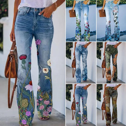 High Waist Floral Wide Leg Jeans | Women's Denim Trousers 1
