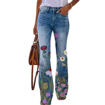 High Waist Floral Wide Leg Jeans | Women's Denim Trousers 2