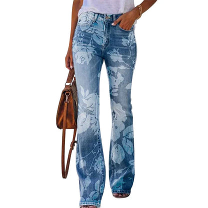High Waist Floral Wide Leg Jeans | Women's Denim Trousers 4