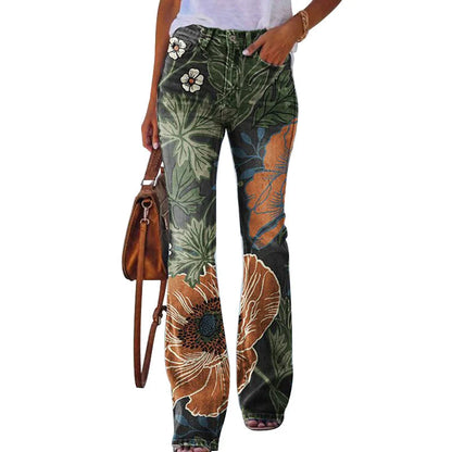 High Waist Floral Wide Leg Jeans | Women's Denim Trousers 5