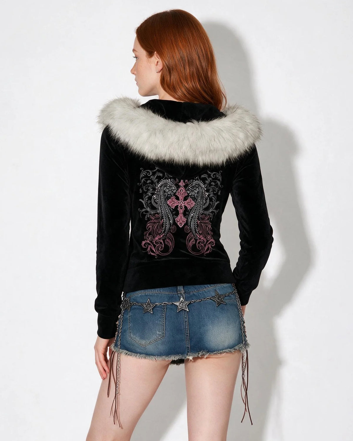 Hooded Jacket with Faux Fur Trim | Women's Velvet Black 1