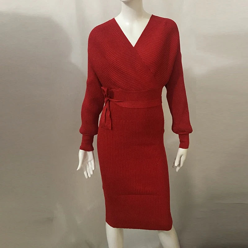 Knitted Batwing Midi Dress | Women's Sweater Dress for Autumn 1