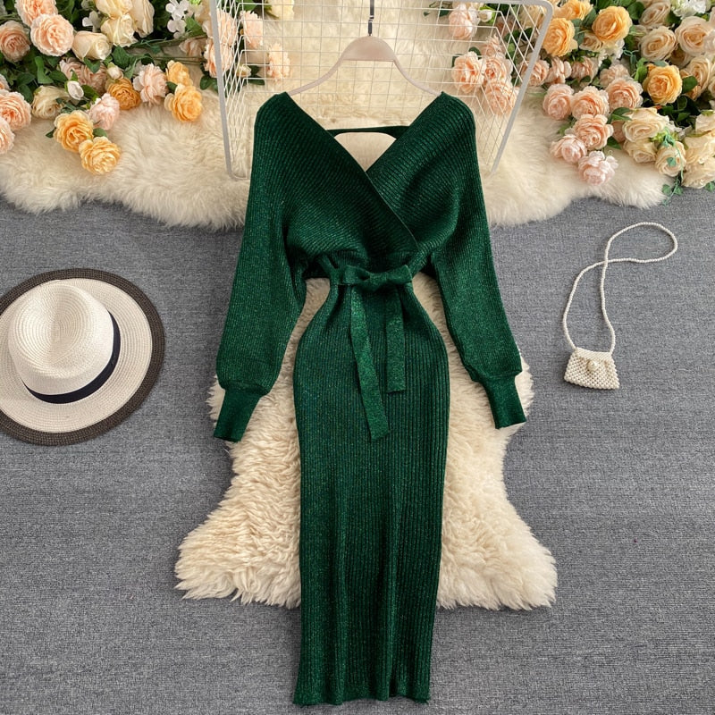 Knitted Batwing Midi Dress | Women's Sweater Dress for Autumn 3