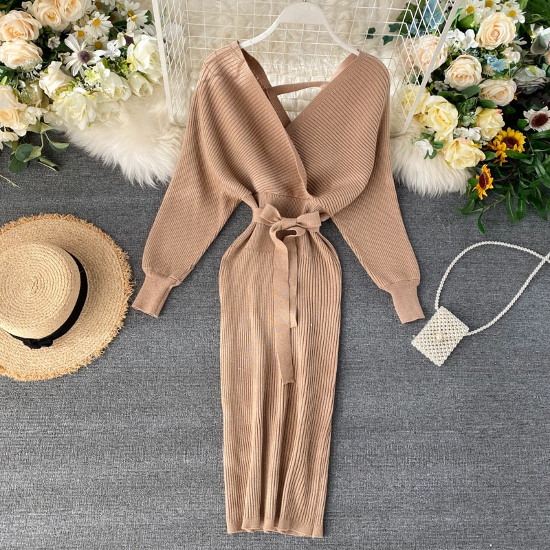 Knitted Batwing Midi Dress | Women's Sweater Dress for Autumn 4