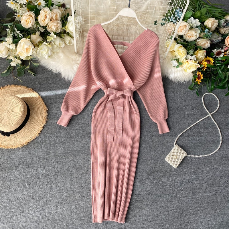 Knitted Batwing Midi Dress | Women's Sweater Dress for Autumn 5