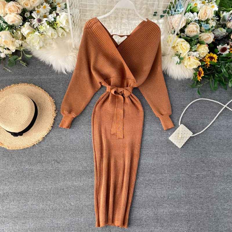 Knitted Batwing Midi Dress | Women's Sweater Dress for Autumn 7
