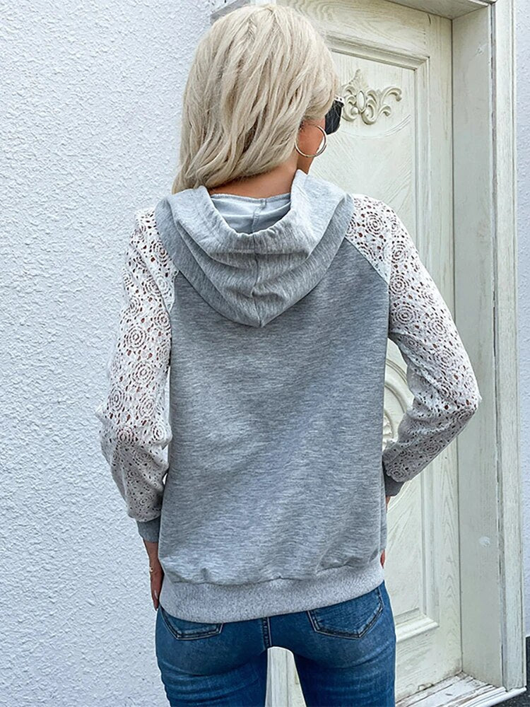 Lace-Sleeve Hoodie | Women's Sweatshirt with Drawstrings 2