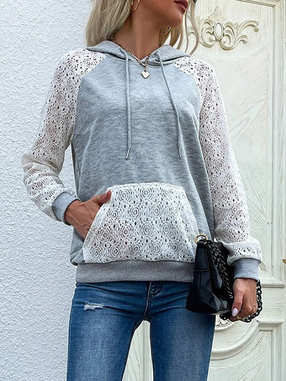 Lace-Sleeve Hoodie | Women's Sweatshirt with Drawstrings 3
