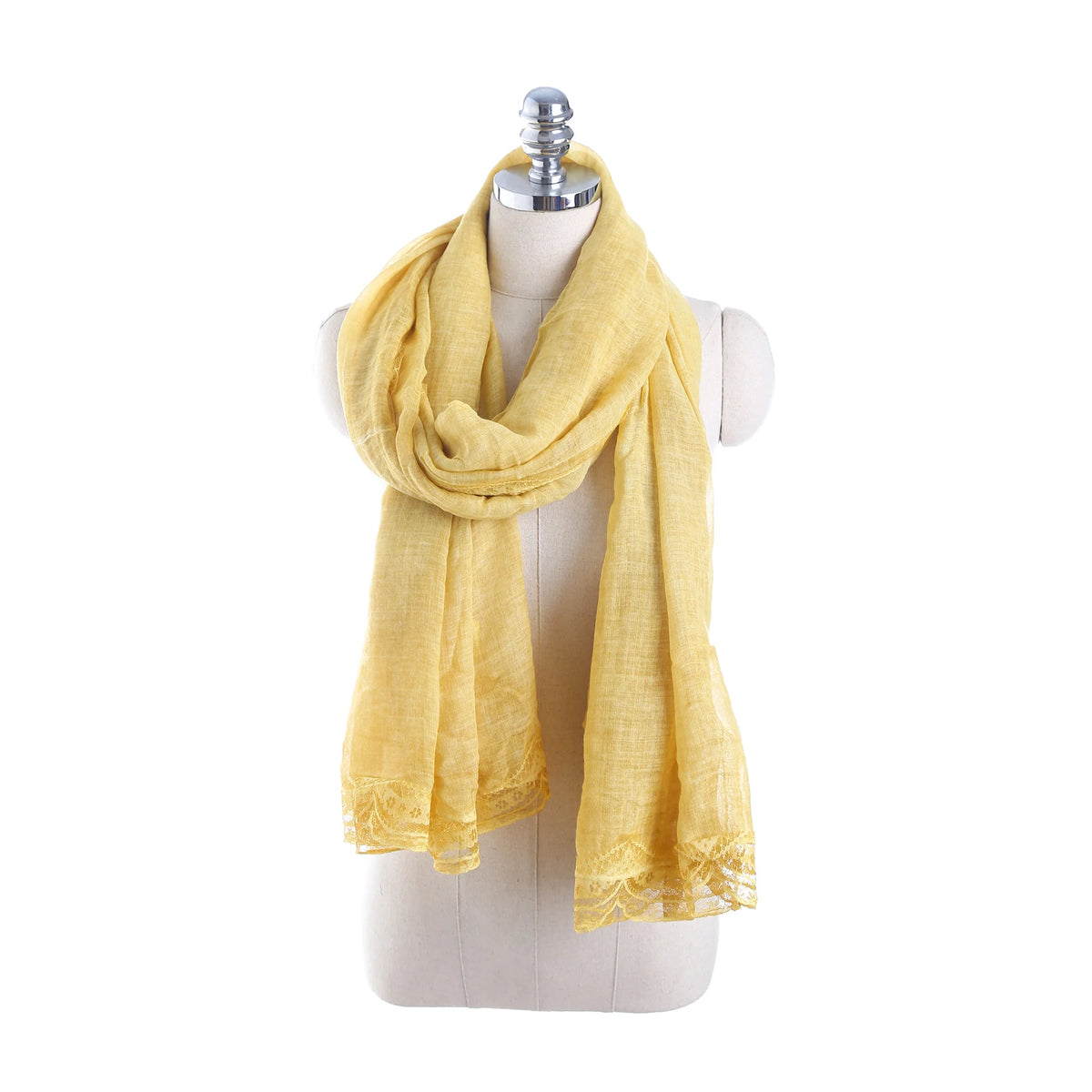 Lightweight Linen Scarf with Lace Trim Large Size 0