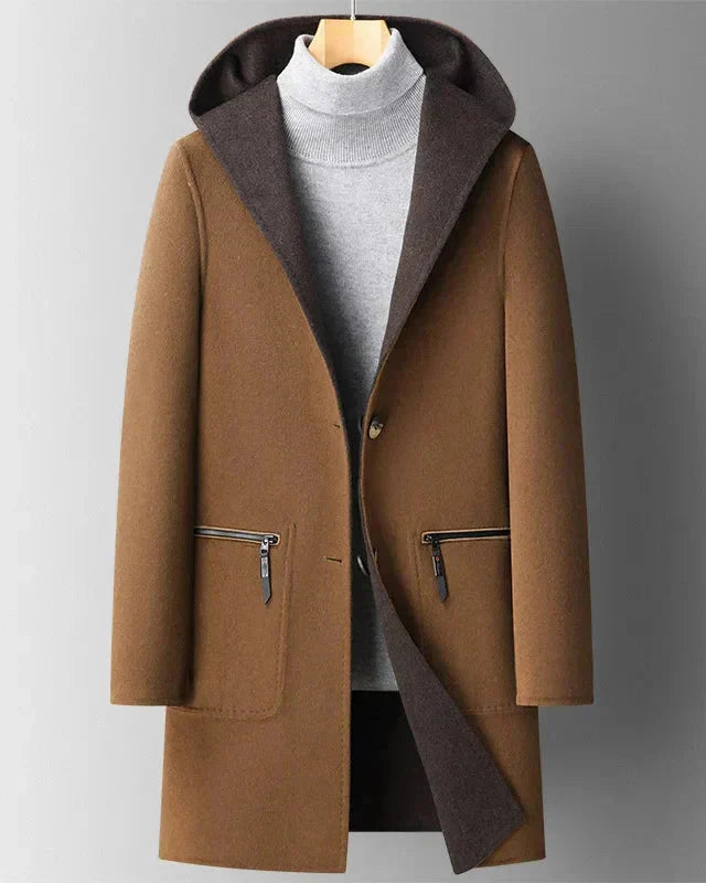 Long Hooded Winter Coat Women Two-Tone Button Overcoat 1