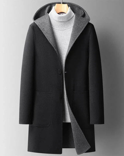 Long Hooded Winter Coat Women Two-Tone Button Overcoat 2