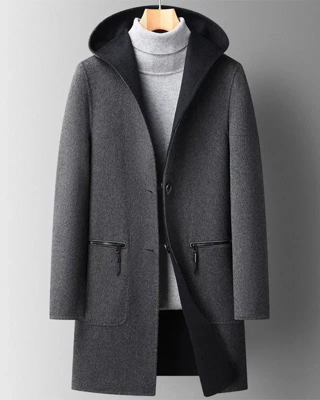 Long Hooded Winter Coat Women Two-Tone Button Overcoat 3