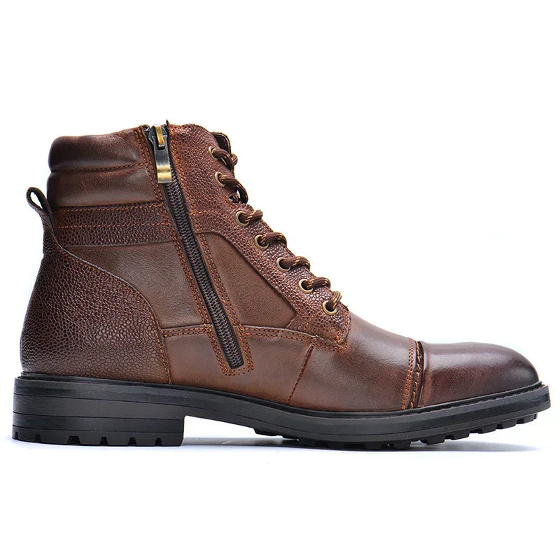Men's Brown Leather Boots with Side Zipper | Casual Footwear 0