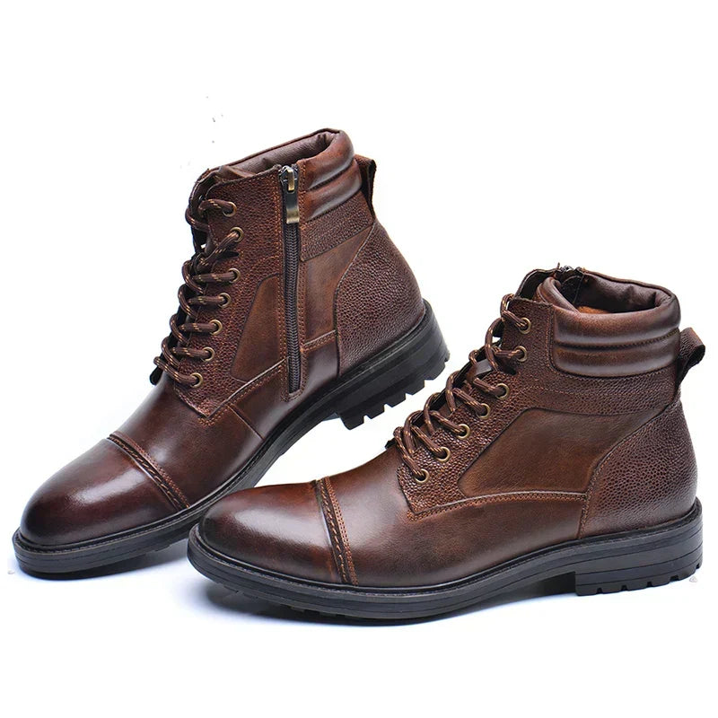 Men's Brown Leather Boots with Side Zipper | Casual Footwear 2