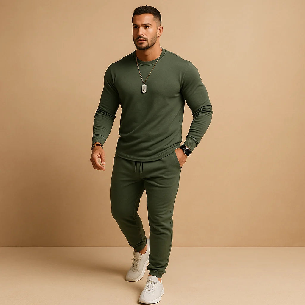 Men's Slim-Fit Tracksuit Set | Crew-Neck Sweatshirt & Joggers 0