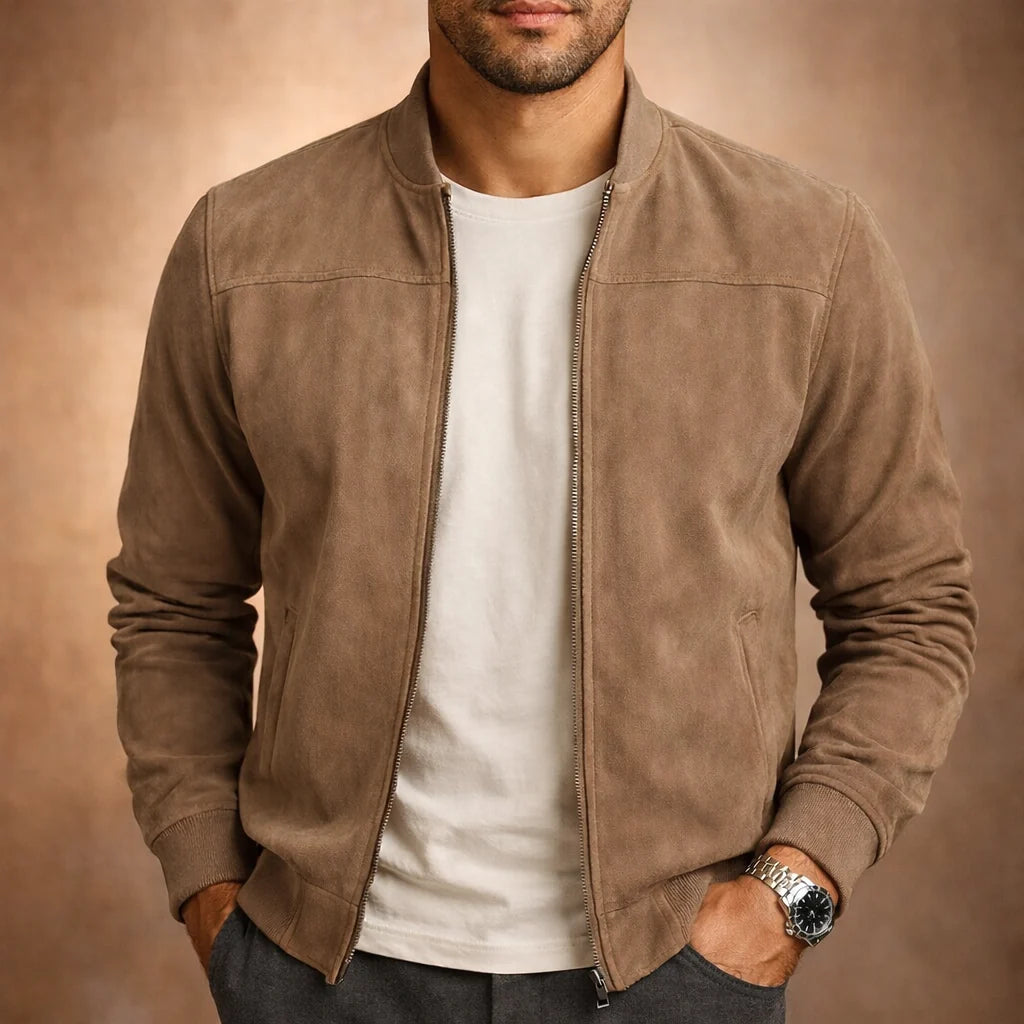 Men's Suede Bomber Jacket | Lightweight Casual Outerwear 0
