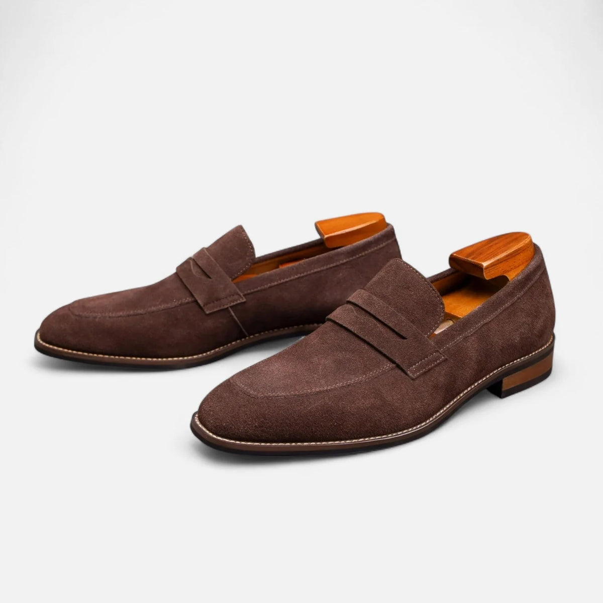 Men's Suede Penny Loafers | Classic Brown Slip-On Shoes 0