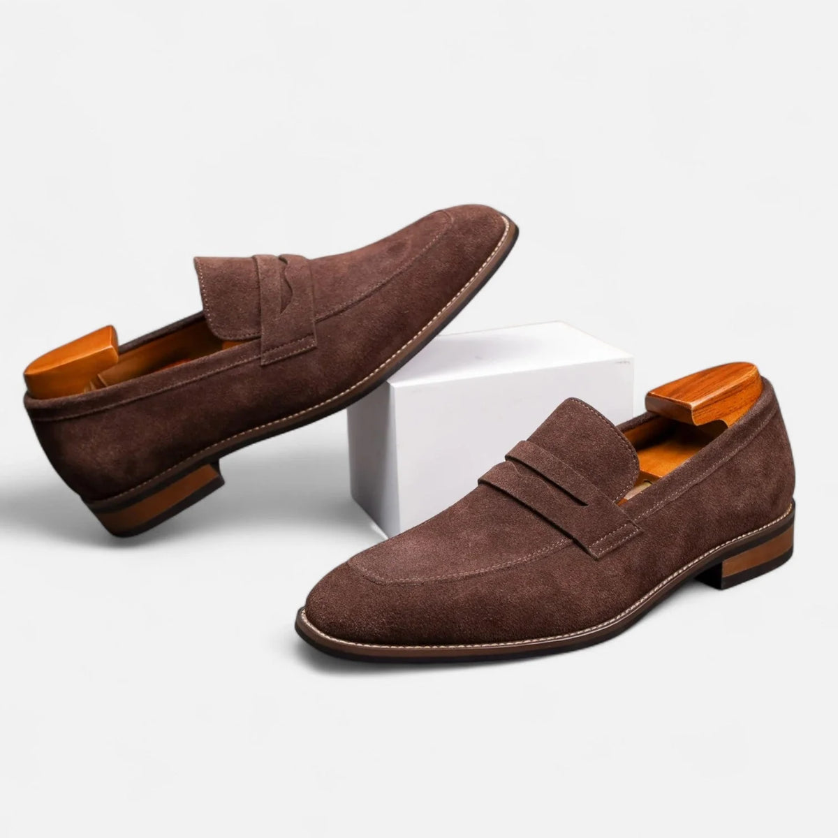 Men's Suede Penny Loafers | Classic Brown Slip-On Shoes 6