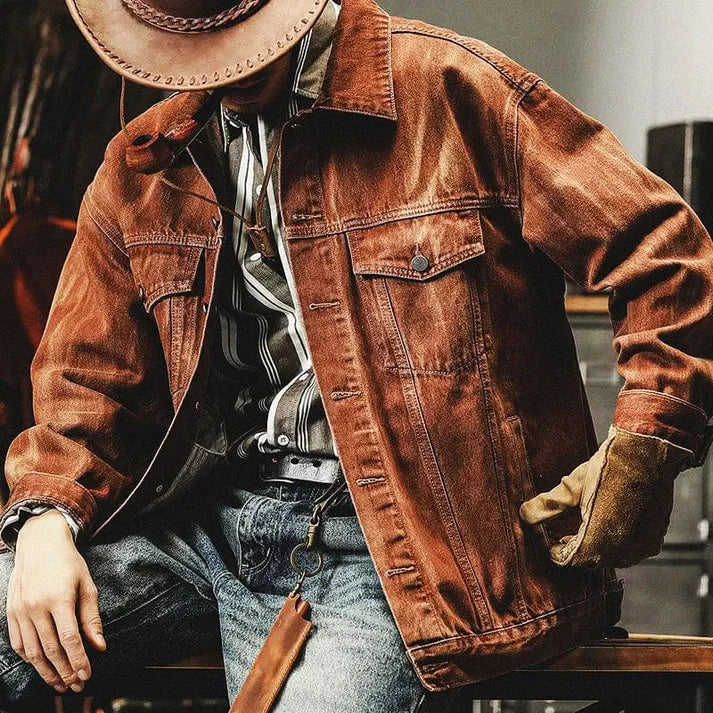 Men's Vintage Washed Denim Jacket | Relaxed Trucker Jacket 0