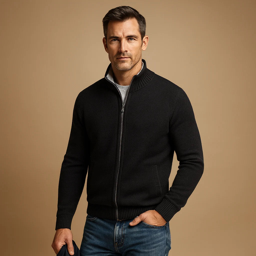 Men's Zip-Up Cardigan Beige | Mens Cardigan Sweater 2