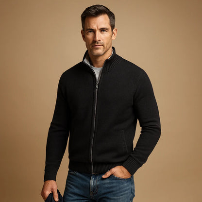 Men's Zip-Up Cardigan Beige | Mens Cardigan Sweater 2