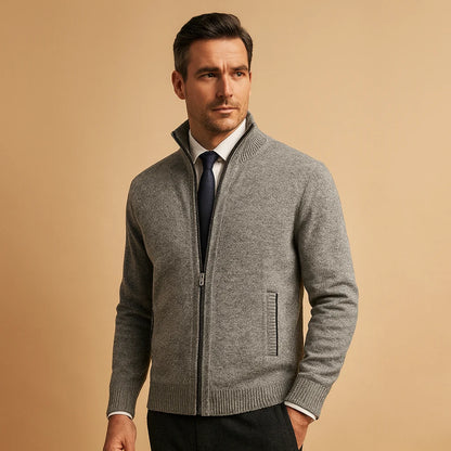 Men's Zip-Up Cardigan Beige | Mens Cardigan Sweater 3