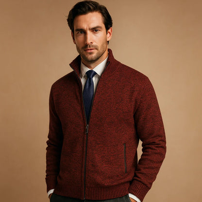 Men's Zip-Up Cardigan Beige | Mens Cardigan Sweater 5